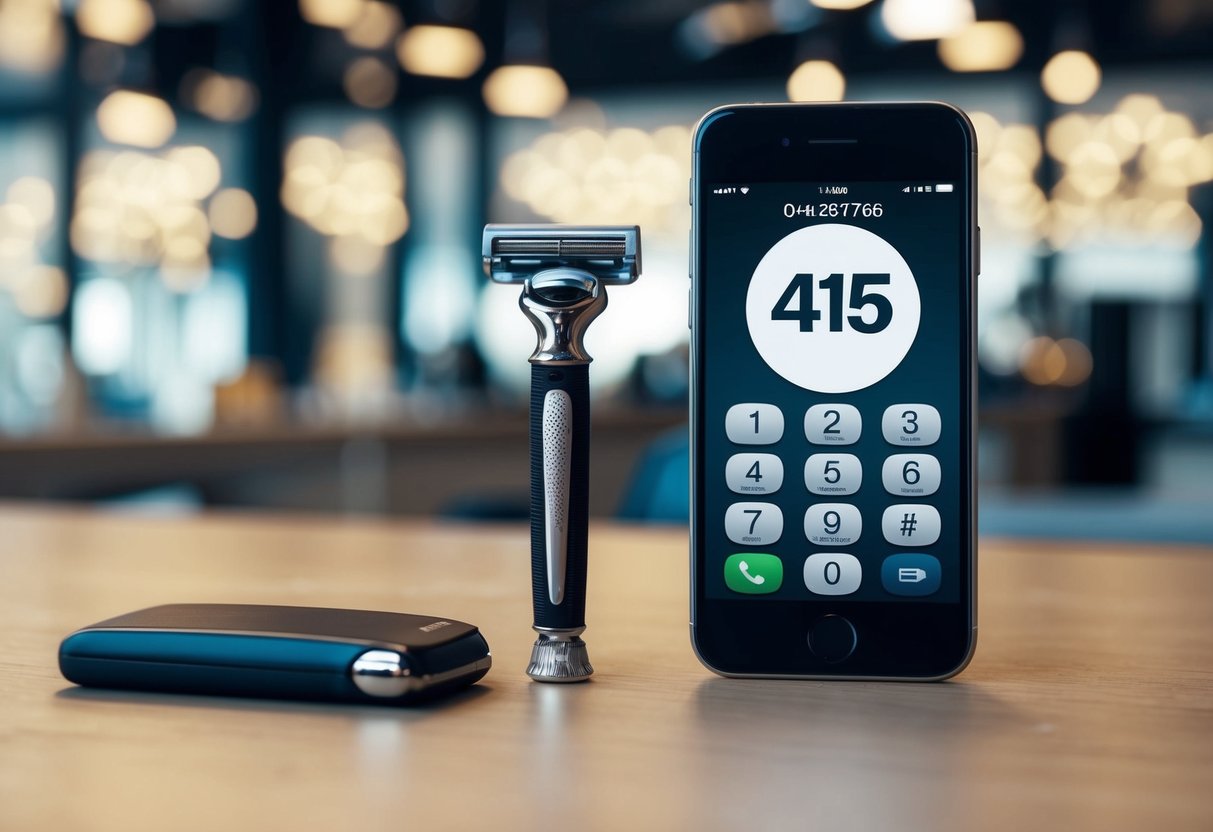 A sleek razor and a phone with the contact number displayed