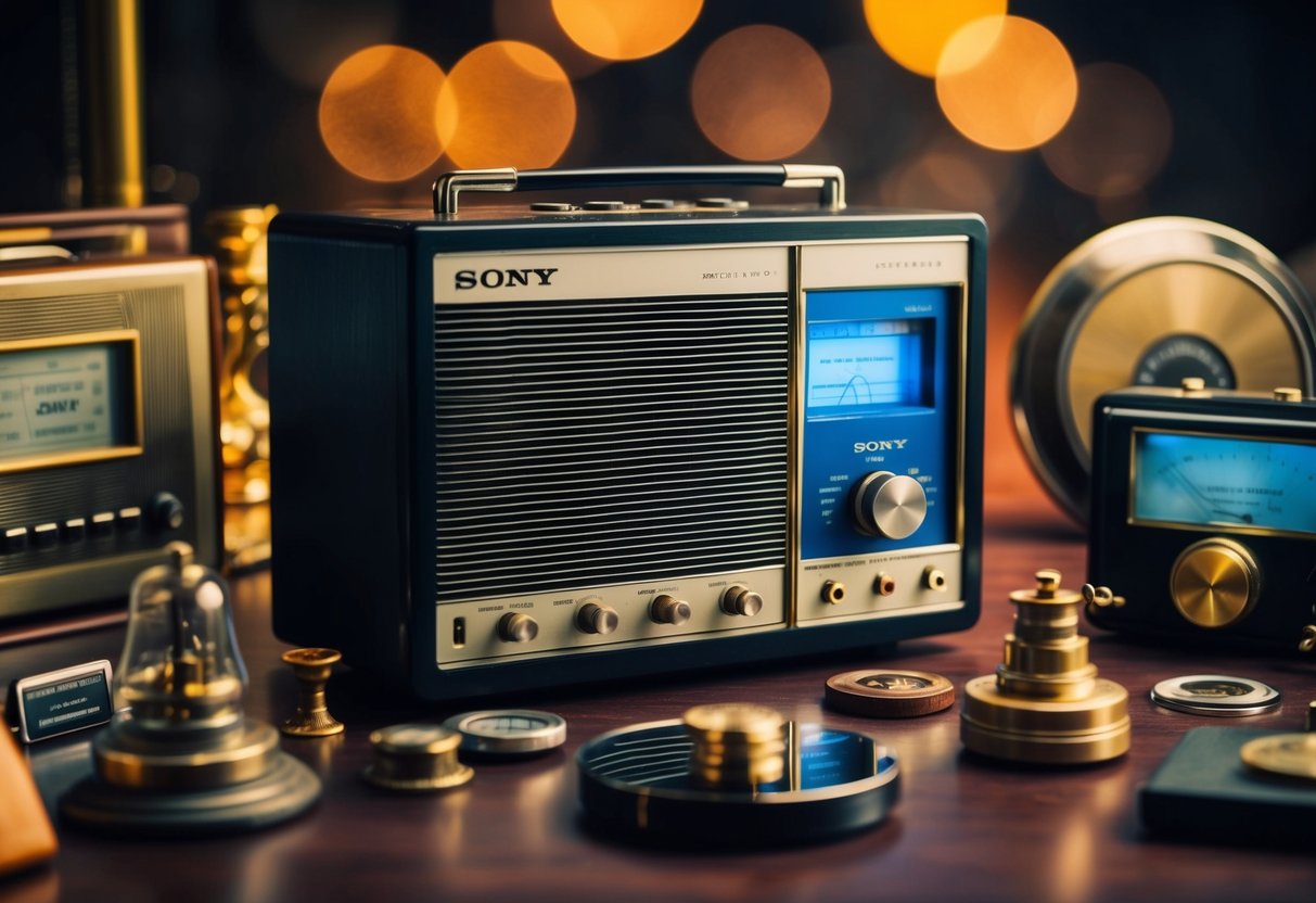 Sony Corporation Contact Phone Number A vintage Sony radio surrounded by retro technology and historical artifacts