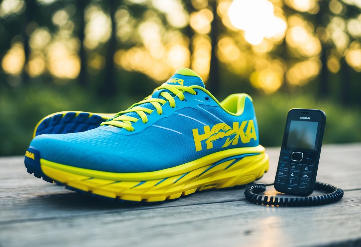 Hoka One One Contact Phone Number A brightly colored running shoe with the Hoka One One logo is placed next to a ringing phone