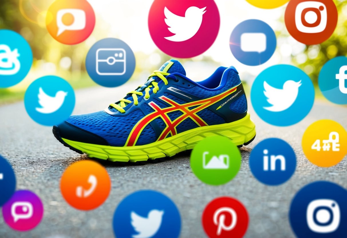 Hoka One One Contact Phone Number A colorful running shoe surrounded by social media icons and a ringing phone