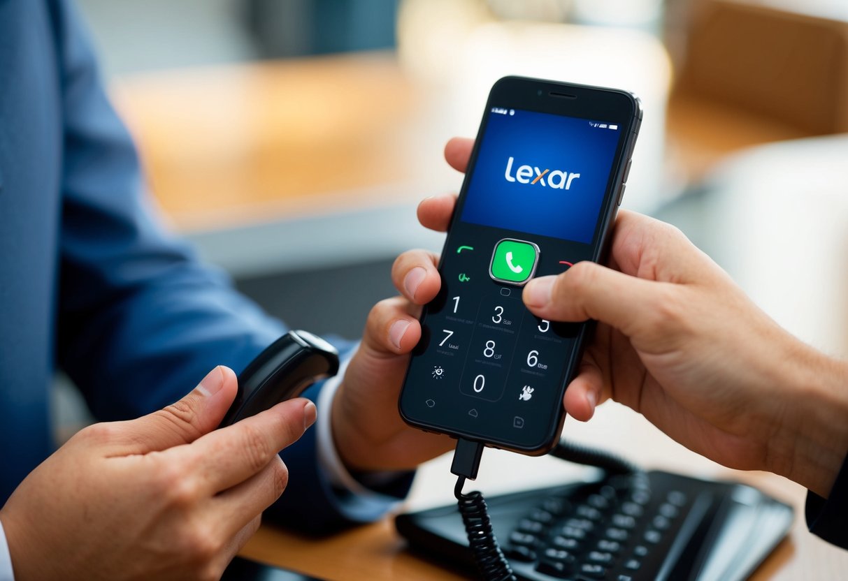 Lexar Contact Phone Number A person dialing a phone with the Lexar logo visible on the screen