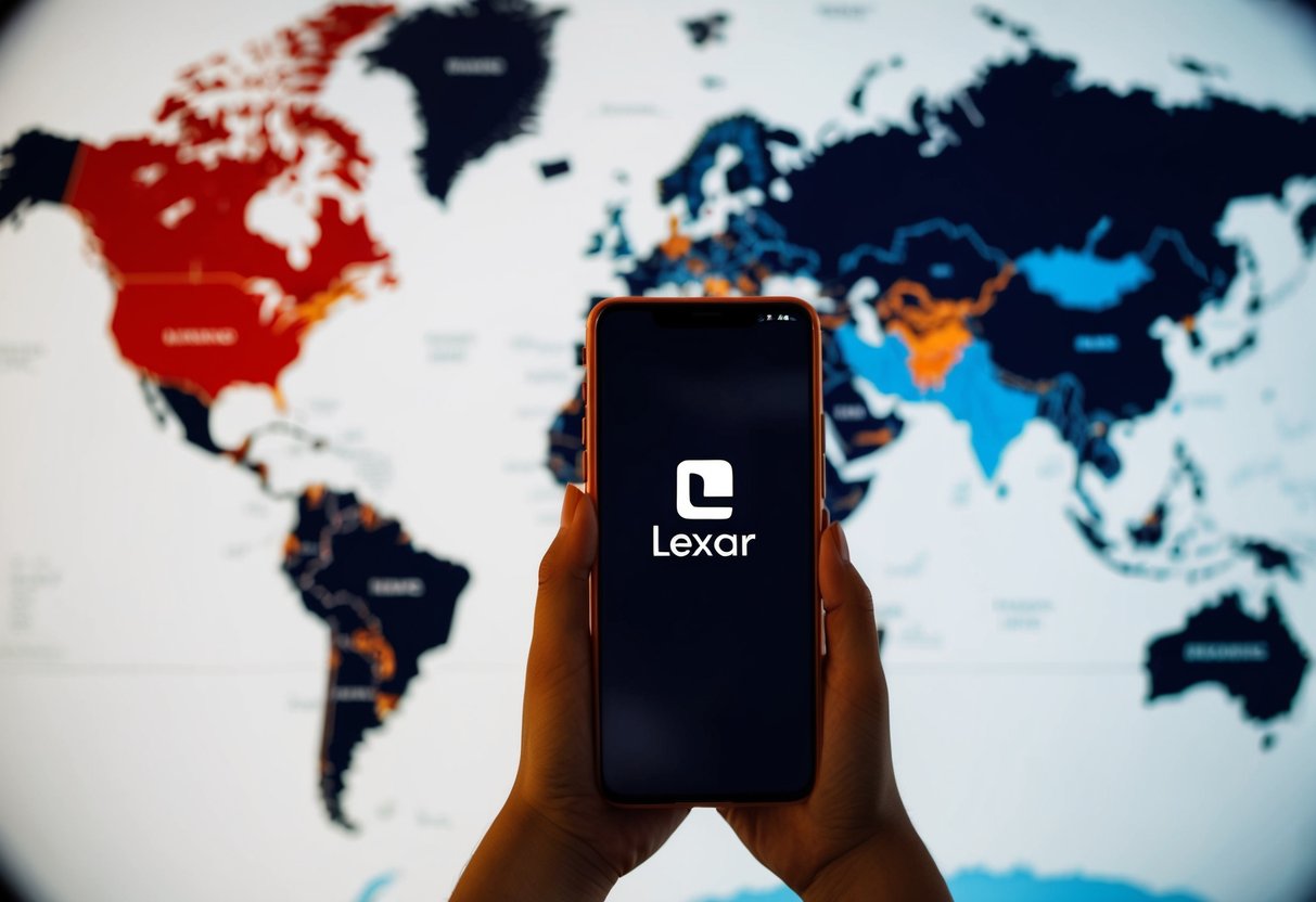 Lexar Contact Phone Number A world map with highlighted regions and a phone with the Lexar logo