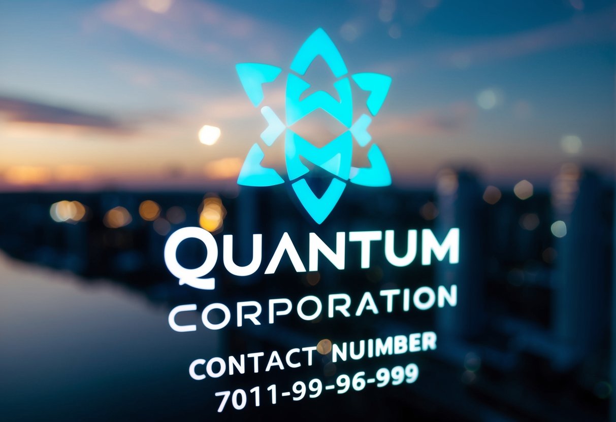 A futuristic holographic display of the Quantum Corporation logo with a prominent contact phone number
