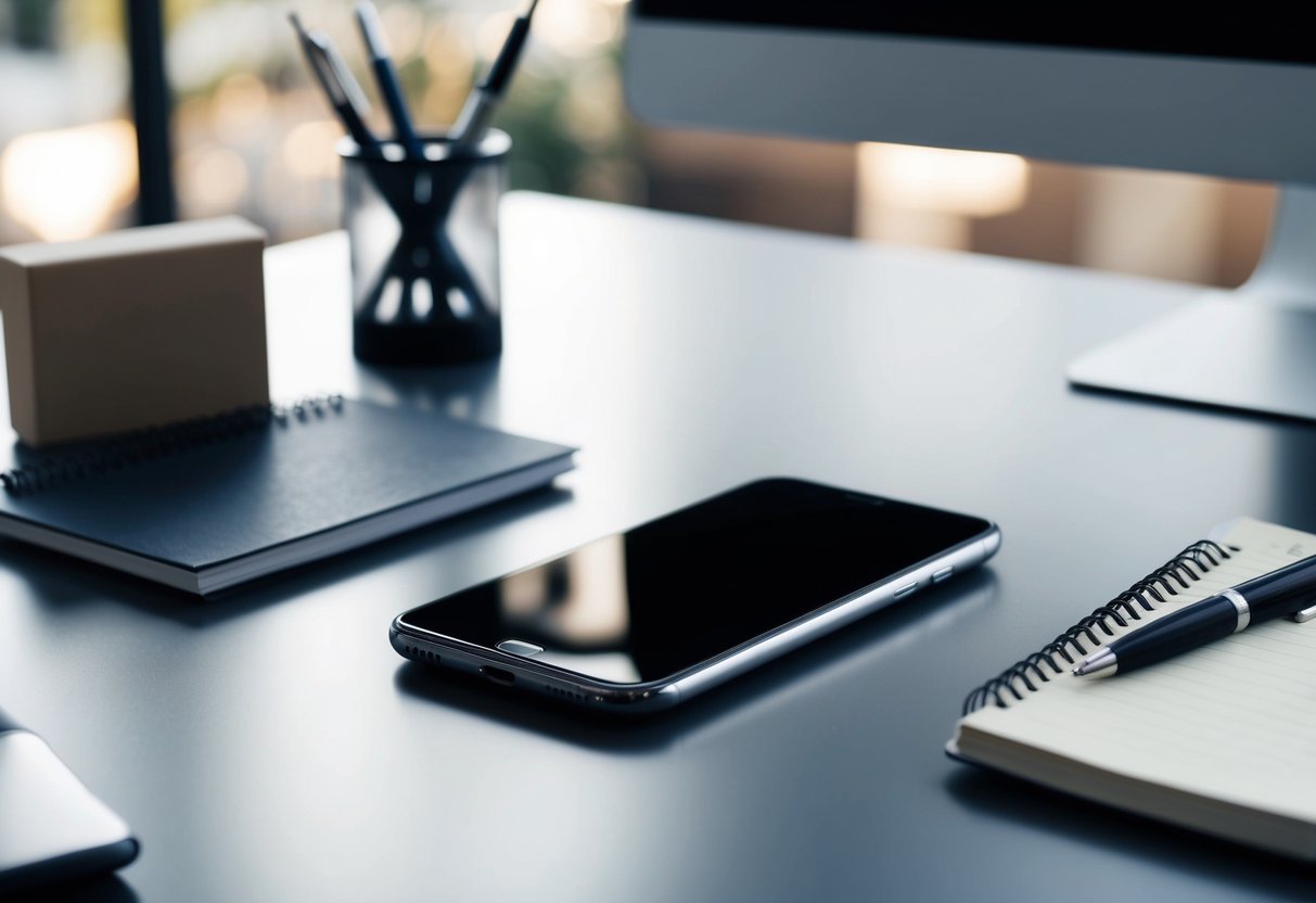 Clek Contact Phone Number A phone sitting on a sleek, modern desk, with a notepad and pen nearby