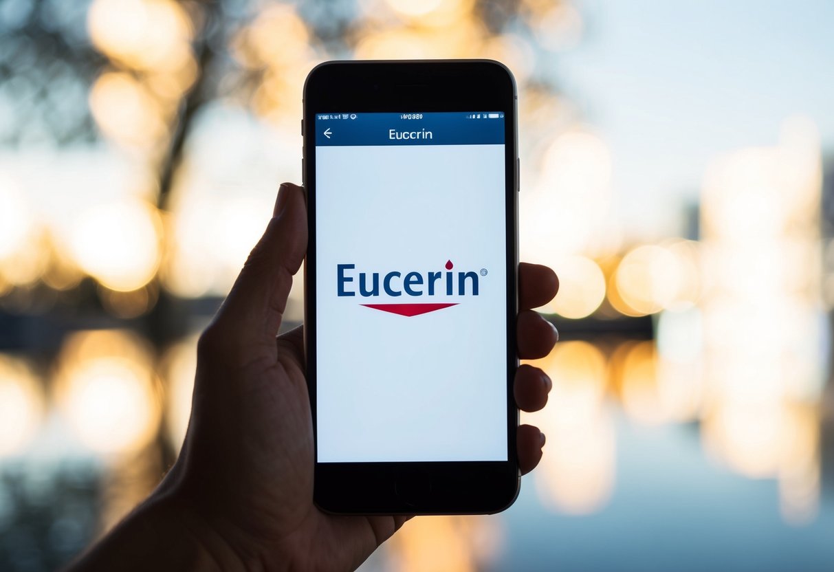 A phone with the Eucerin logo displayed on the screen