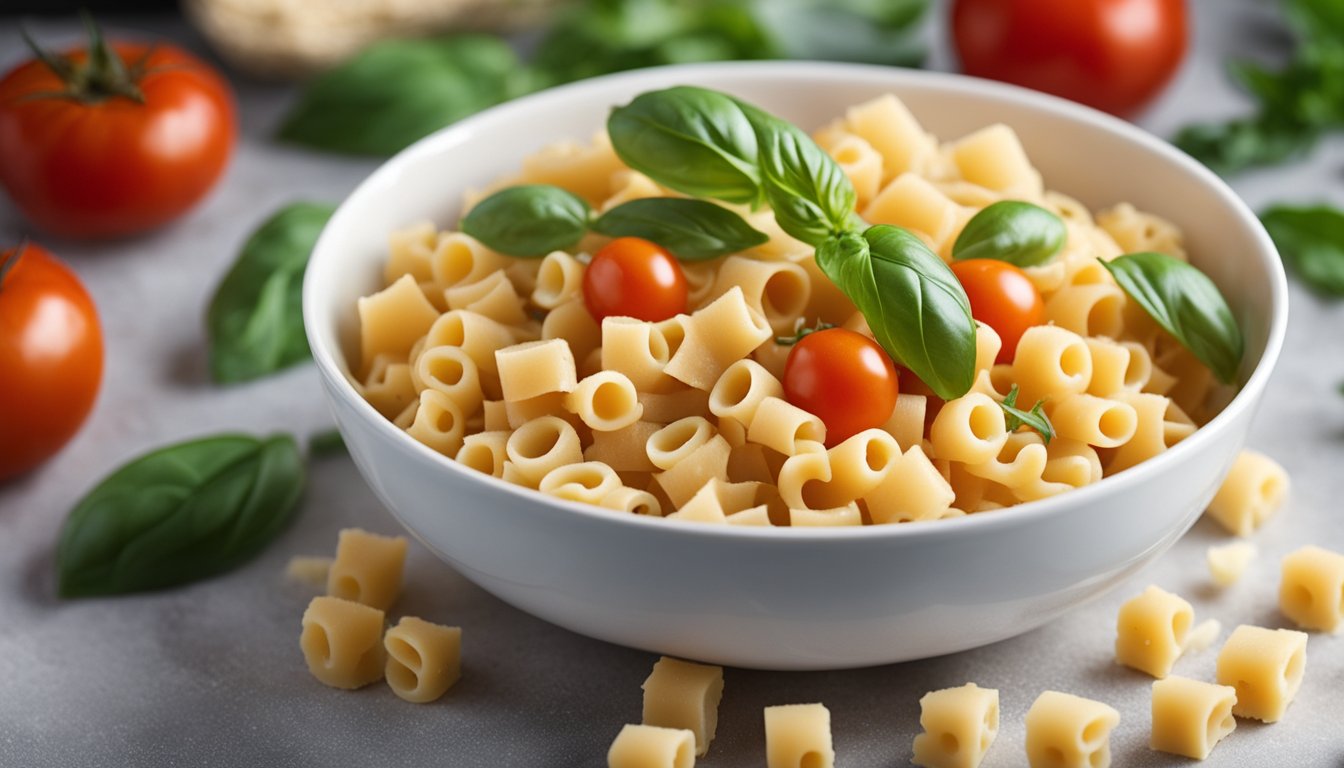 A pot of boiling ditalini pasta surrounded by various ingredients like tomatoes, basil, and cheese, ready to be used in popular recipes