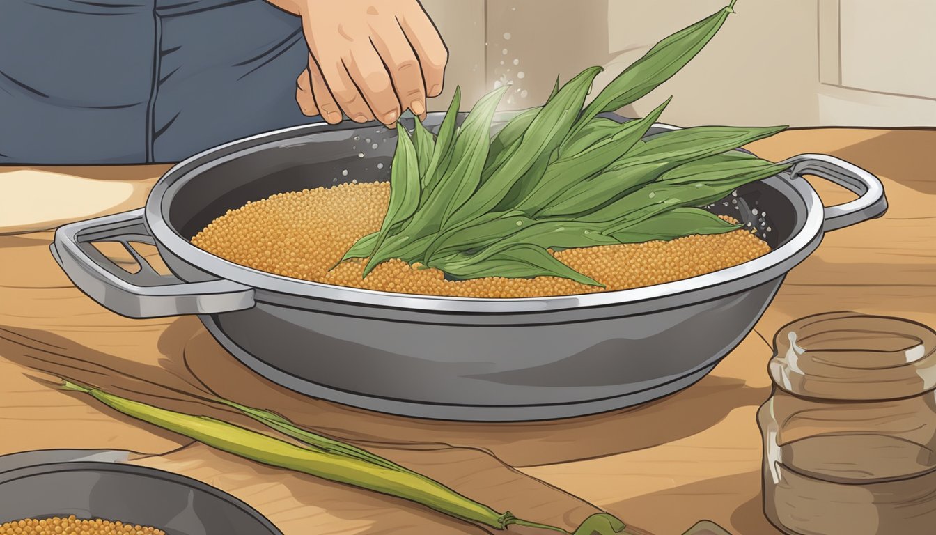 A pot of overcooked sorghum being revived with water and heat