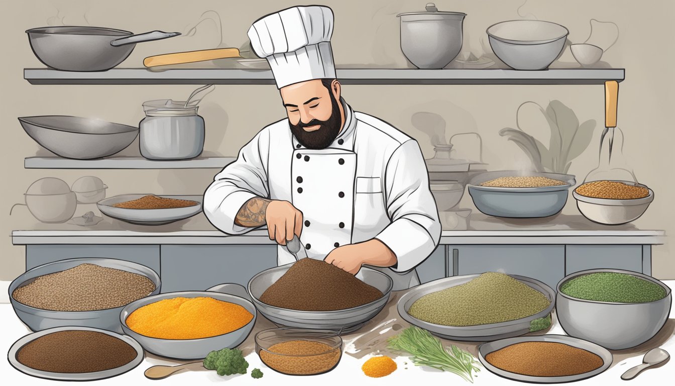 A chef salvaging overcooked teff by mixing it with colorful ingredients and creating unique recipes