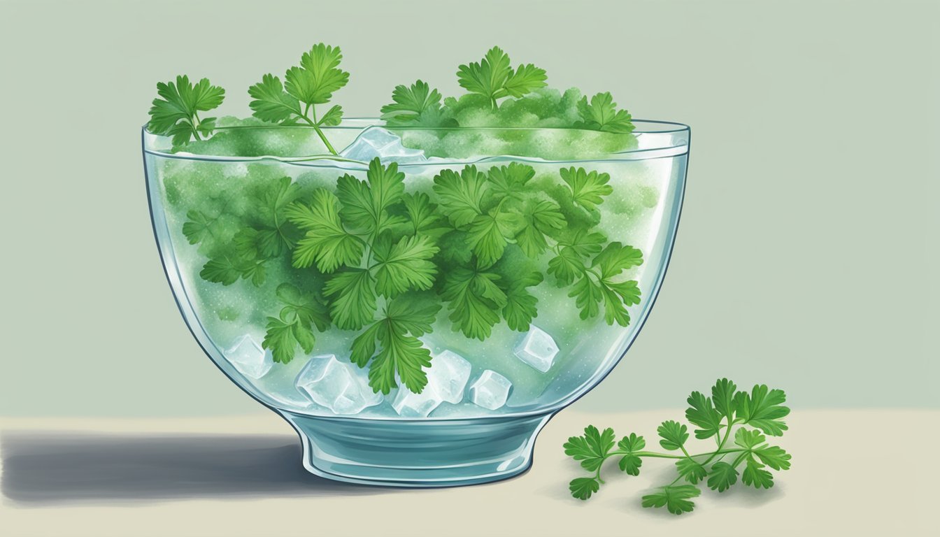 Fresh chervil springs back to life after being placed in a bowl of ice water