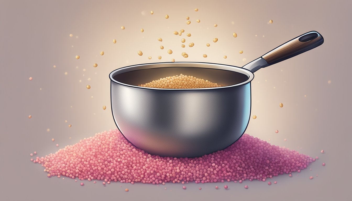 Amaranth grains being strained from a pot of boiling water