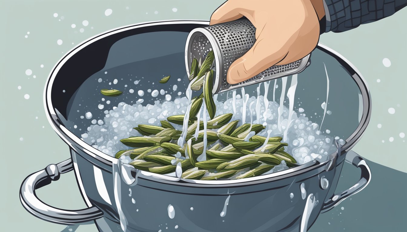 A person pouring a can of anchovies into a strainer under running water to rinse off excess salt