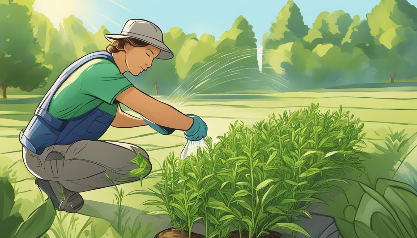 Limp tarragon being watered and placed in a sunny spot