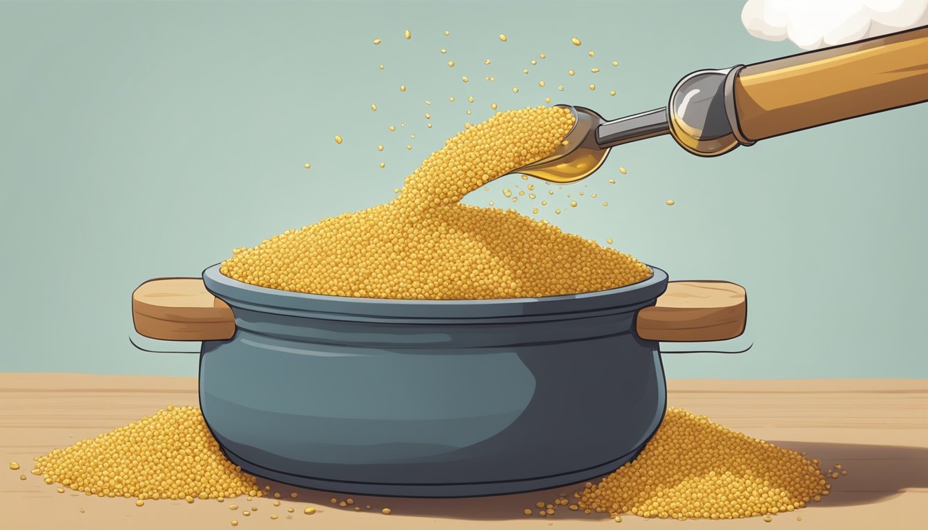 A pot of overcooked millet being poured out and saved by transferring it to a new container