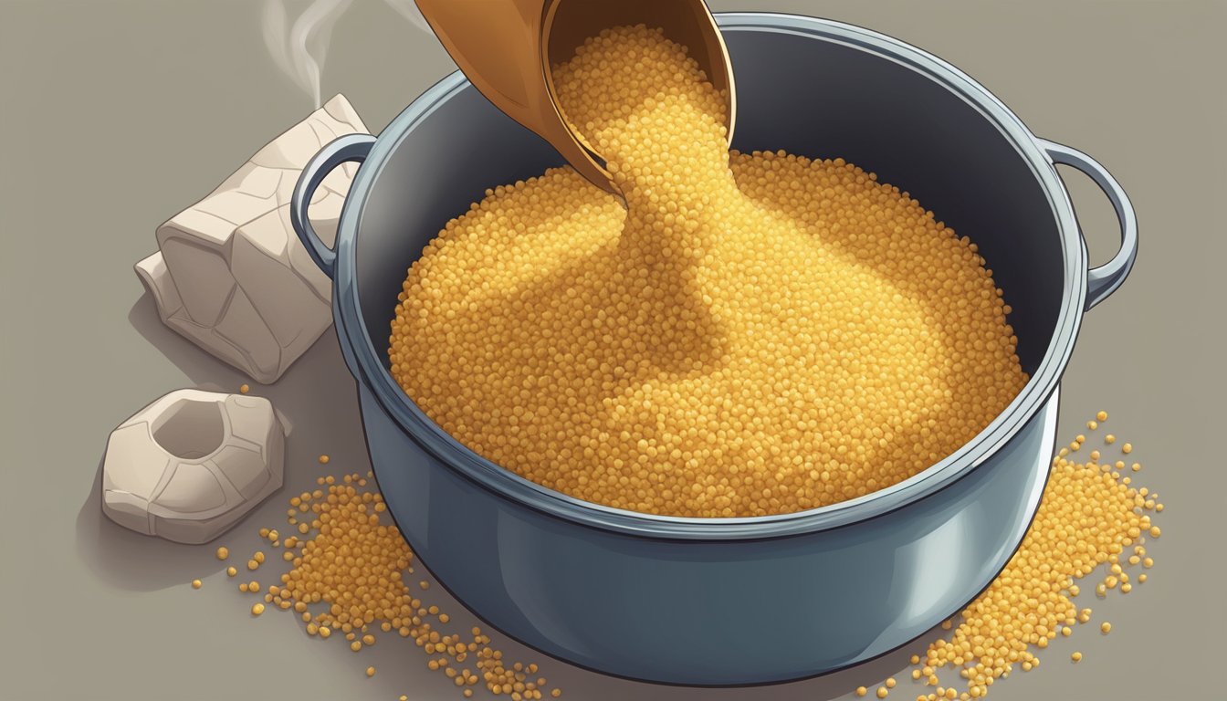 A pot of overcooked millet being poured out and saved