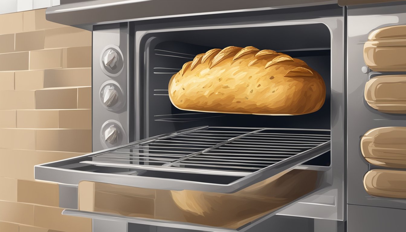 A golden loaf of garlic bread is being pulled from the oven, the aroma of roasted garlic fills the air