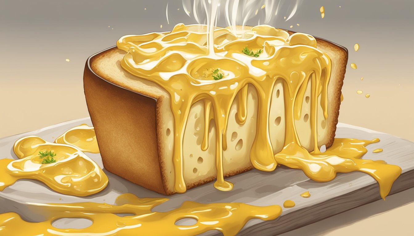 Melted cheese drizzles over golden garlic bread, rescuing it from the brink of burning