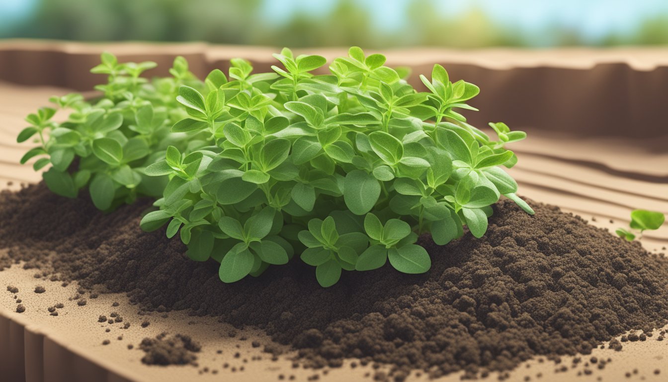 Healthy oregano plant in well-draining soil, receiving ample sunlight and water, with vibrant green leaves and sturdy stems