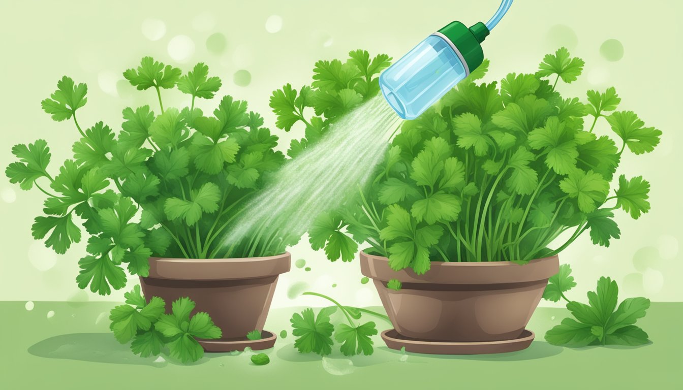 Herb Bolting revives limp cilantro with water spray