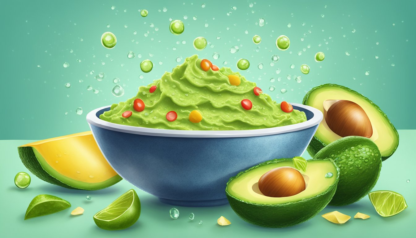 A bowl of guacamole with water droplets being absorbed by paper towels