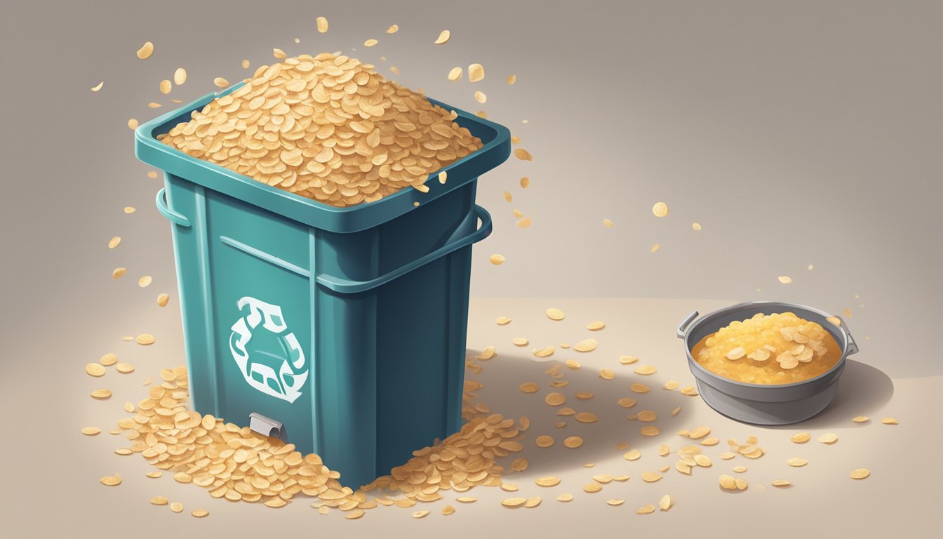 Overcooked oatmeal being discarded into a trash can