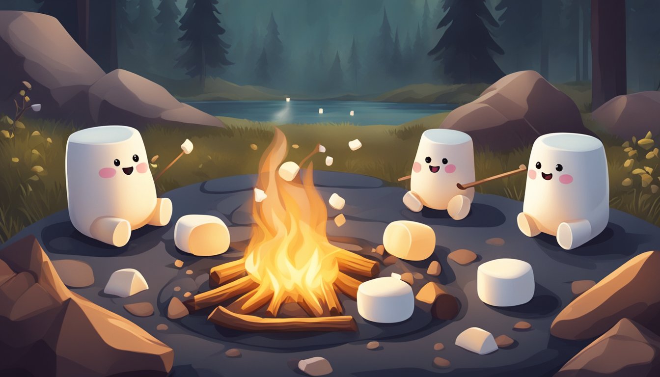 A group of marshmallows being gently heated over a campfire, transforming from stale and hard to soft and gooey