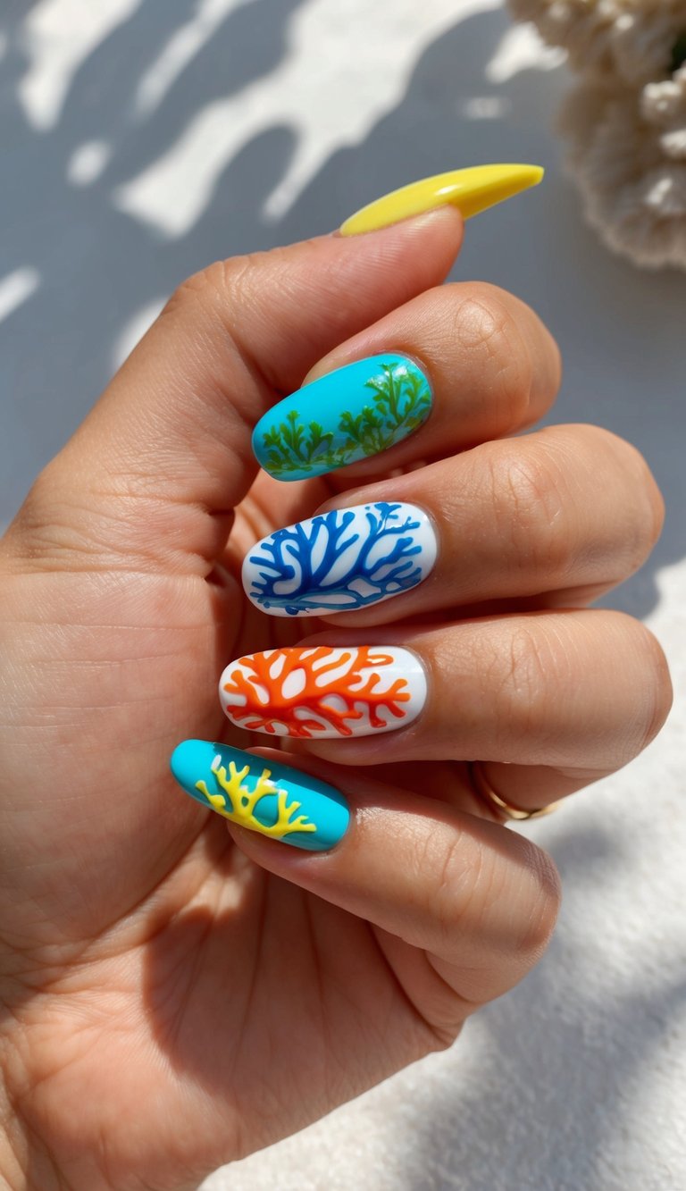 Vibrant coral nail art create a fresh and lively manicure