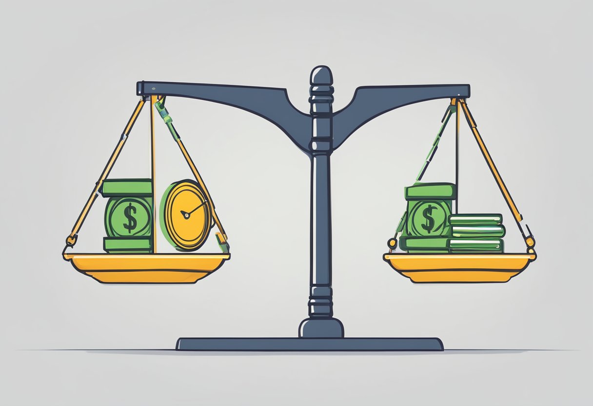 A scale with traditional business on one side and affiliate marketing on the other, with the affiliate side significantly lower