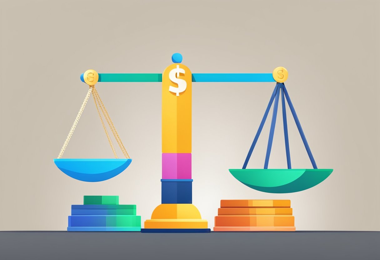 A scale with traditional business costs on one side and affiliate marketing costs on the other, showing affiliate marketing costs much lower