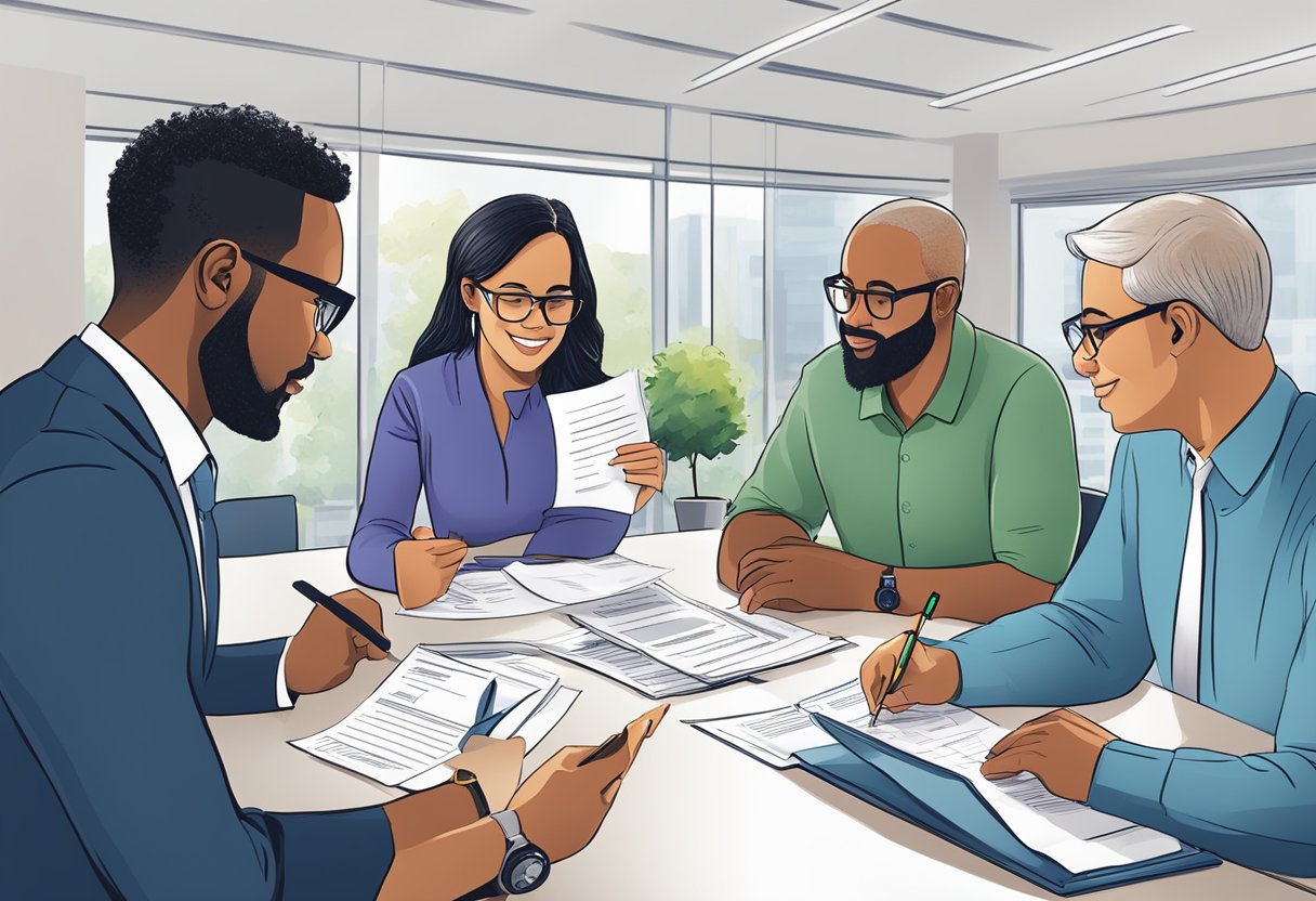 A diverse group of individuals reviewing documents and discussing eligibility criteria for the Disability Tax Credit (DTC) in a bright, modern office setting