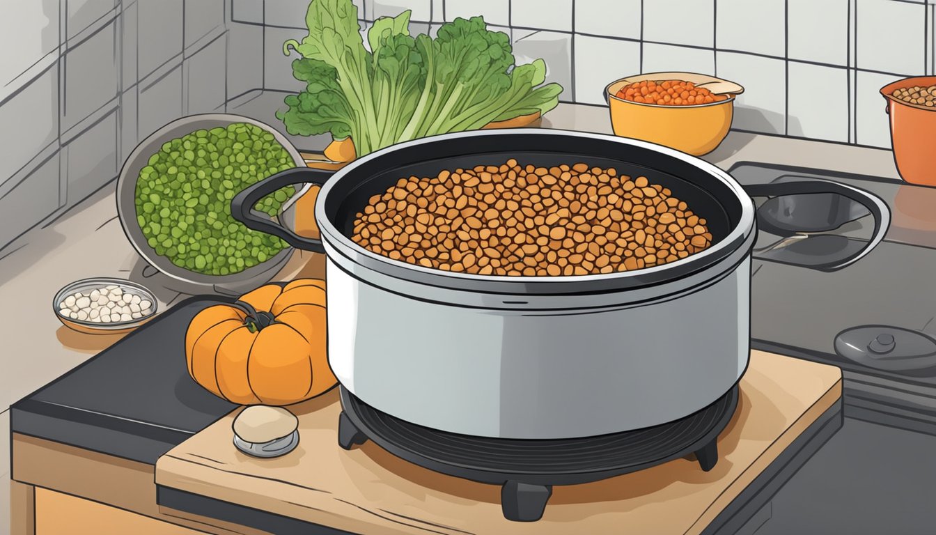 A timer beeping as lentils boil over on a stove, while chopped vegetables wait to be sautéed in the background