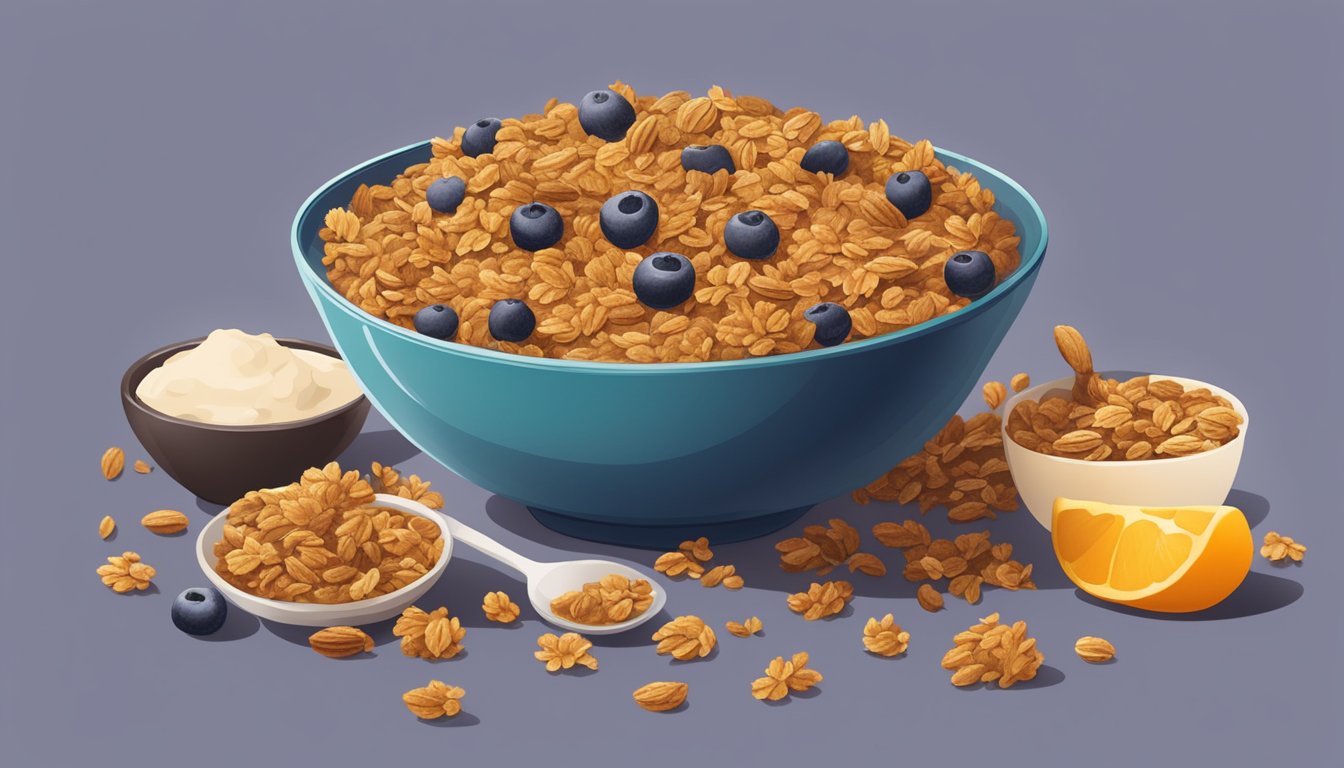 A bowl of stale granola being mixed with fresh ingredients to revive its flavor and texture