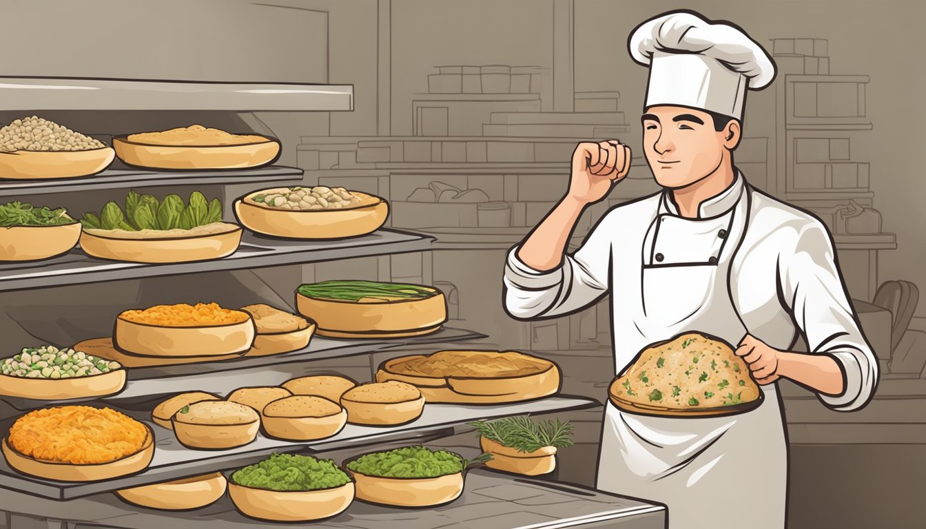 A baker incorporating overcooked vegetables into dough for baked goods