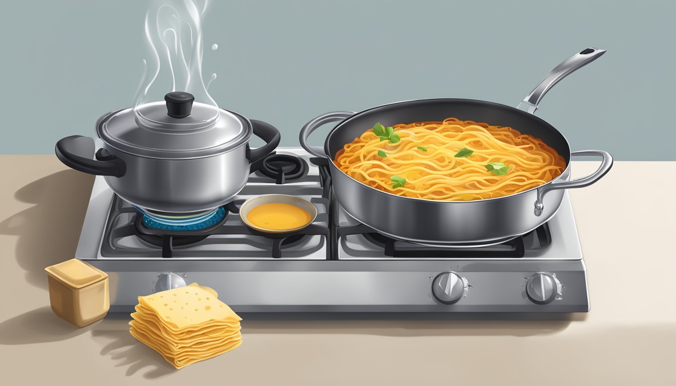 Lasagna noodles boiling in a pot of water on a stovetop