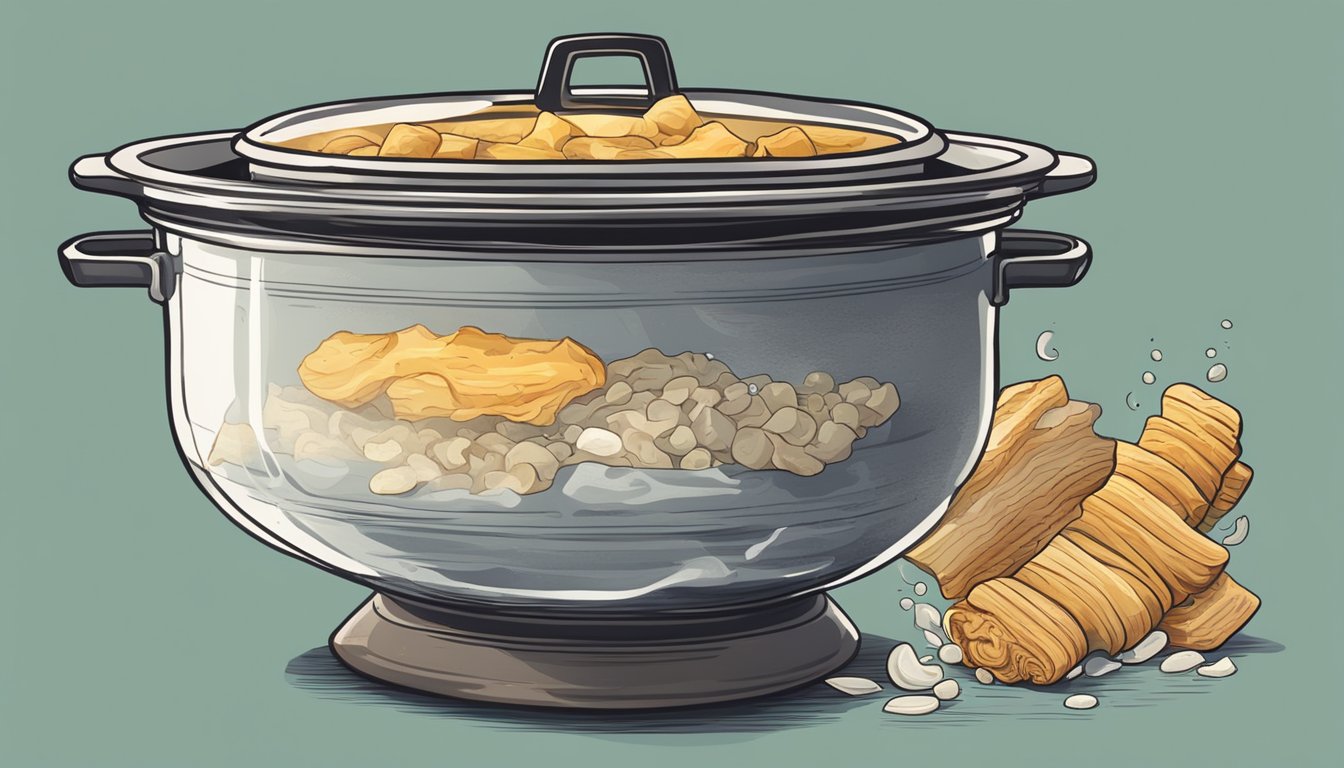 A pot of boiling water with tripe simmering inside