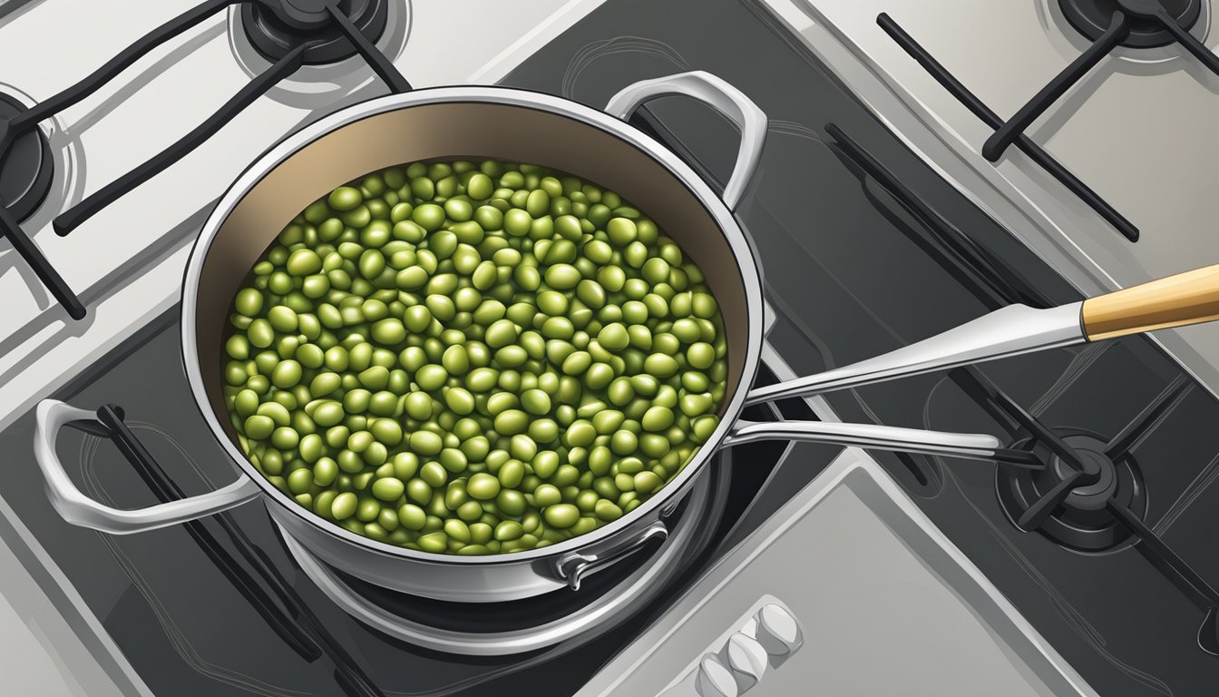 A pot of split peas boiling on a stovetop