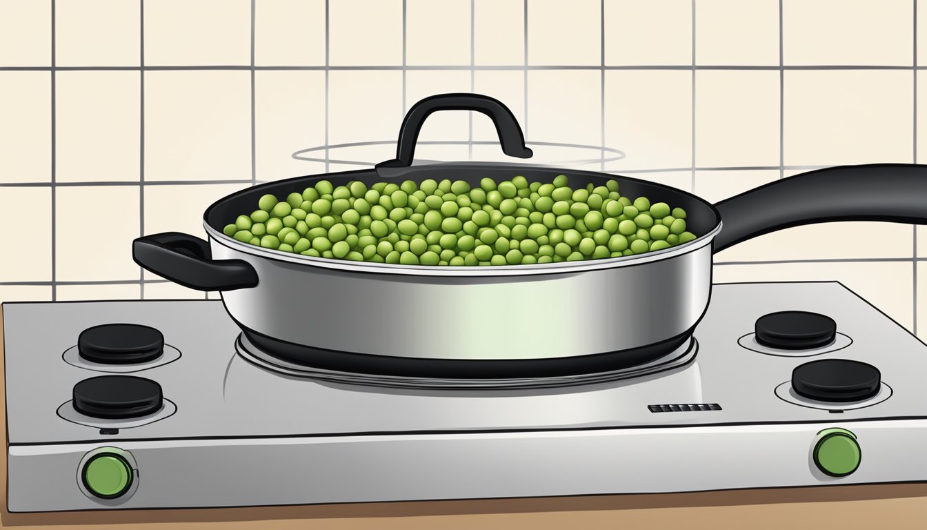 A pot of split peas boiling on a stovetop