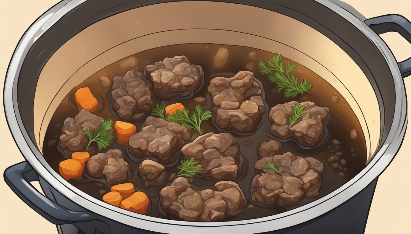 Oxtails being seasoned and placed in a pot of boiling water