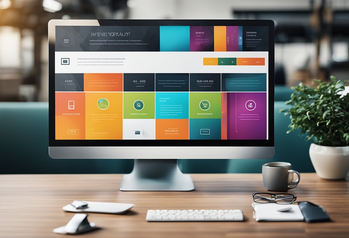 A sleek, modern website layout with bold colors, clean lines, and eye-catching graphics. A dynamic and intuitive user interface with interactive elements