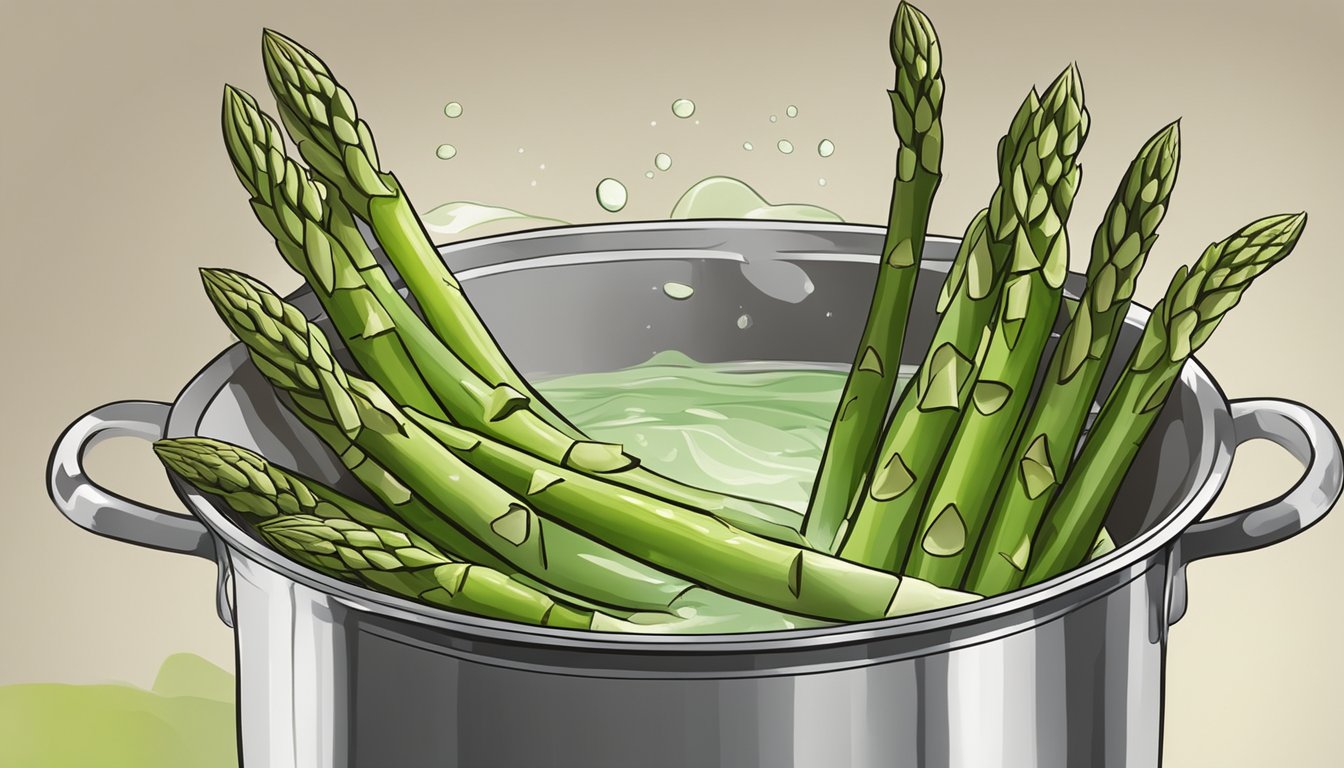 Fresh asparagus being carefully selected and washed, then placed in a pot of boiling water