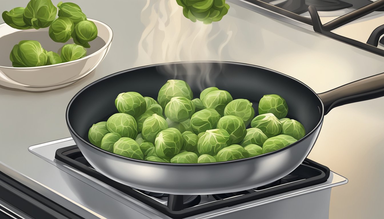 Brussels sprouts boiling in pot on stove