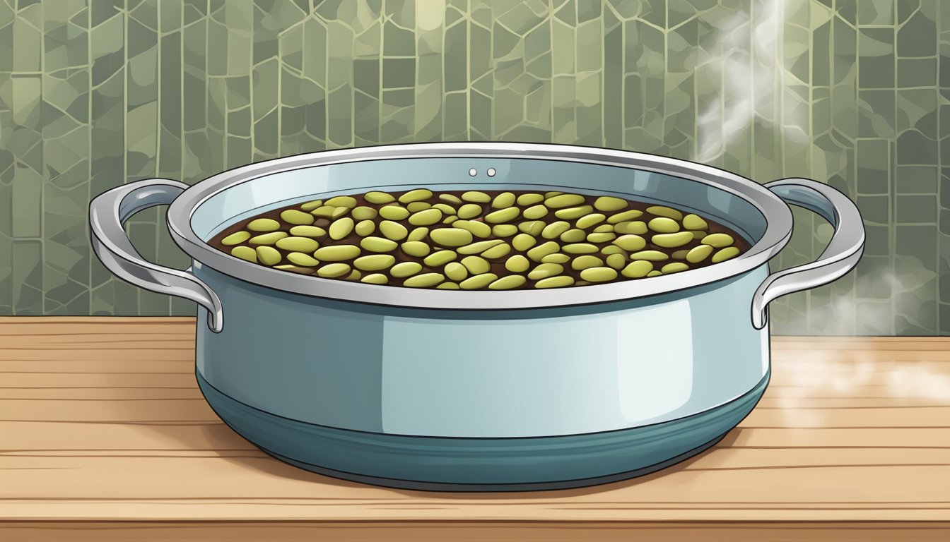 A pot of beans simmering in boiling water until perfectly soft