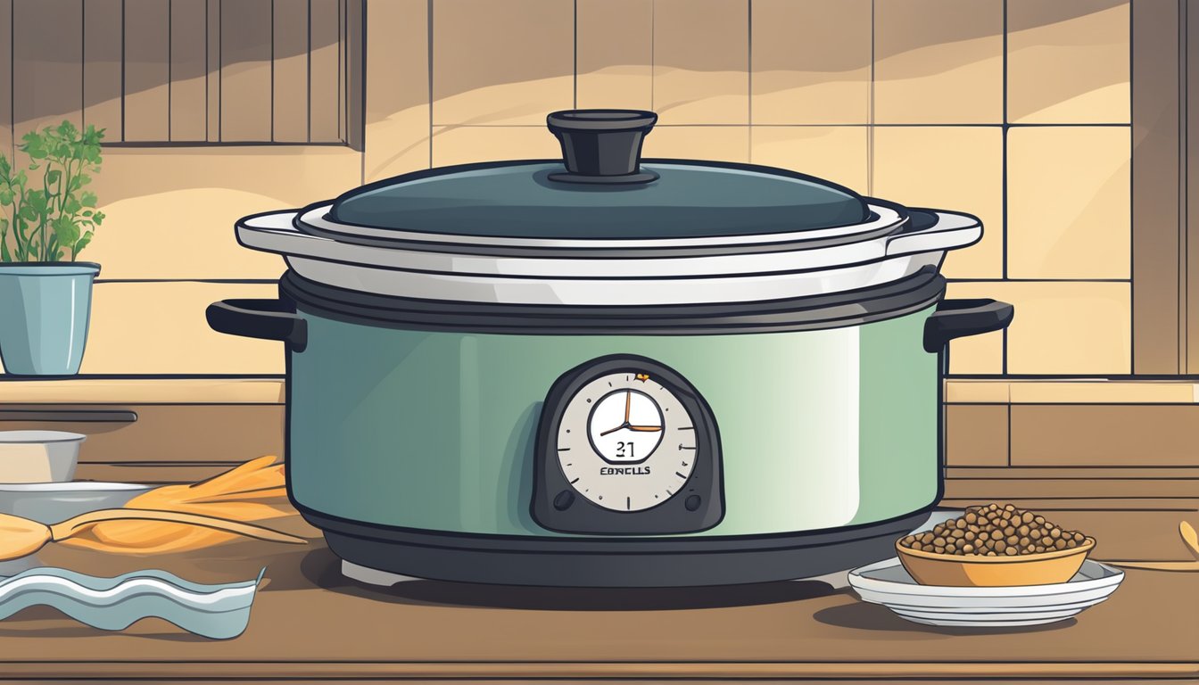 A pot of lentils simmering on a stove, steam rising, with a timer set for precise cooking time