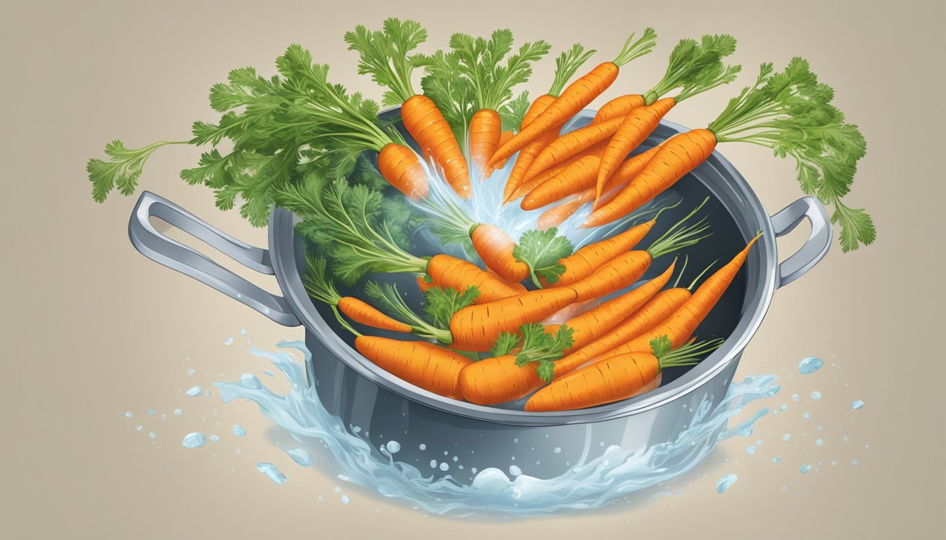 Carrots being dropped into a pot of boiling water