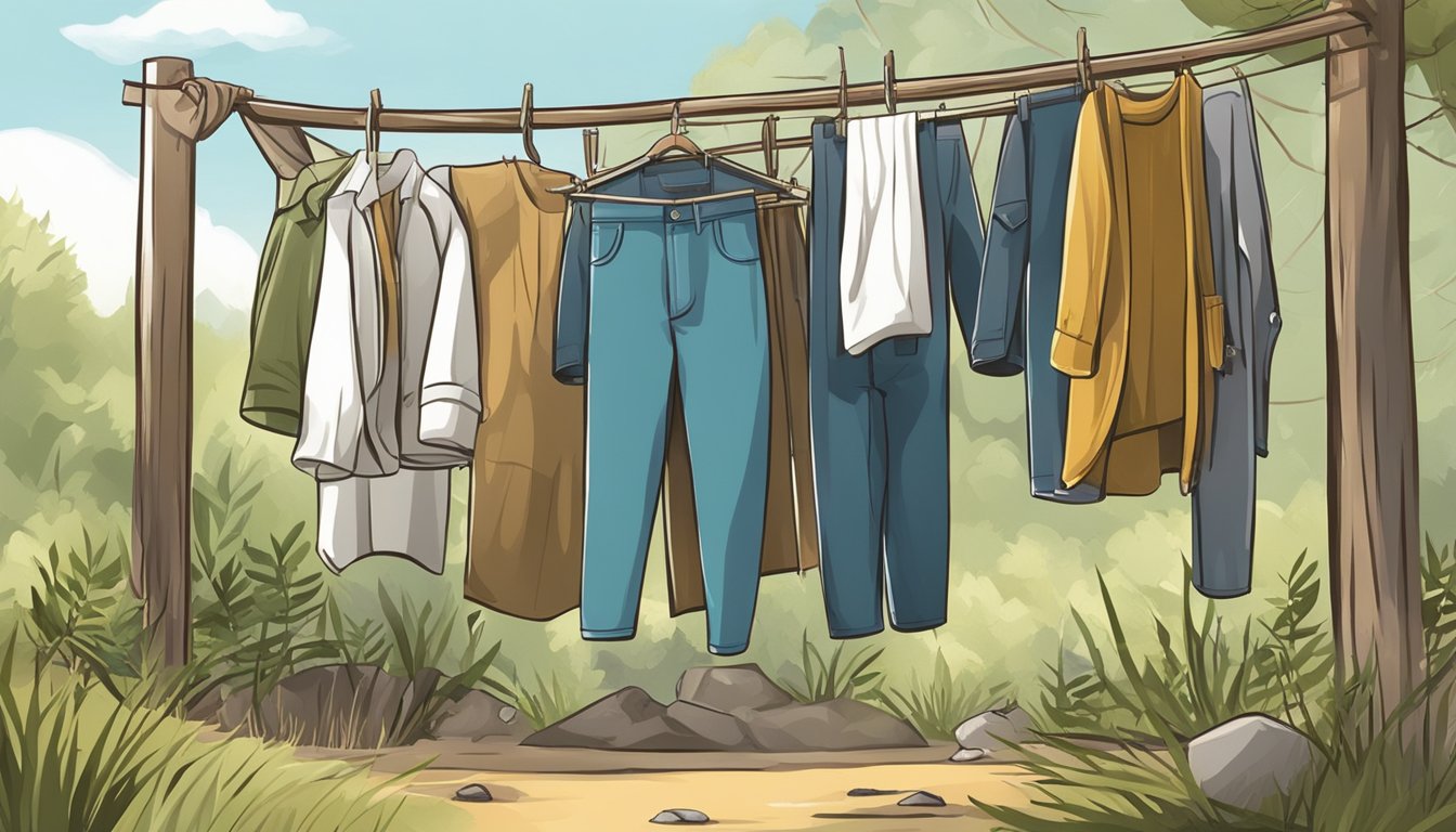 A young hunter's clothes being carefully washed and hung to dry in the sun