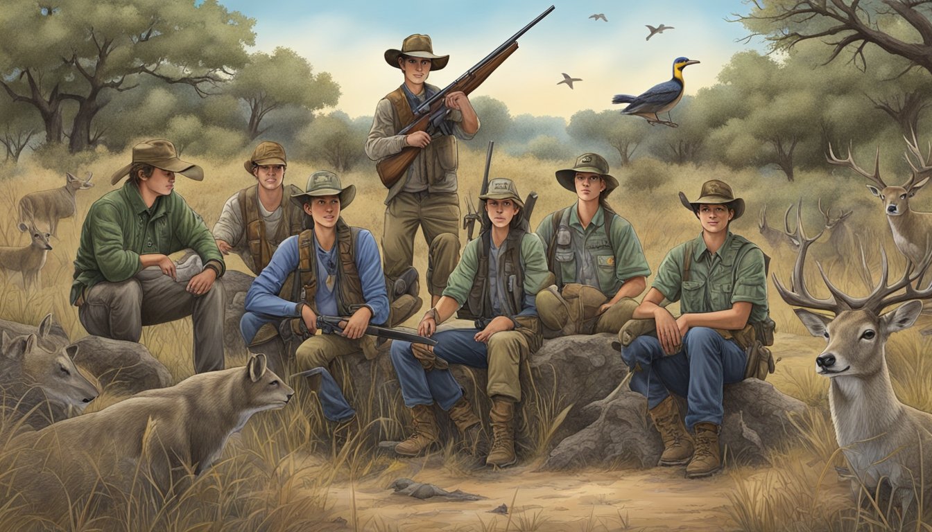 A group of young hunters gather in Burnet County, surrounded by wildlife and conservation signs