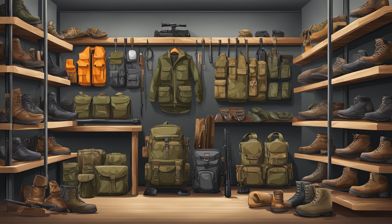 A display of top hunting gear on sale in a store