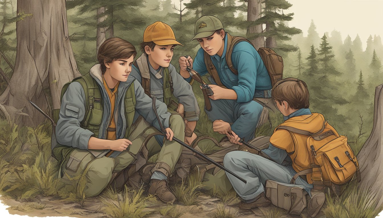 A group of youth hunting clothes being marked down with a "Best Practices" and "Ethical Considerations" label