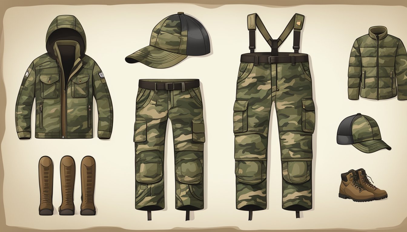 A rustic outdoor store displays camo jackets and pants for youth hunting