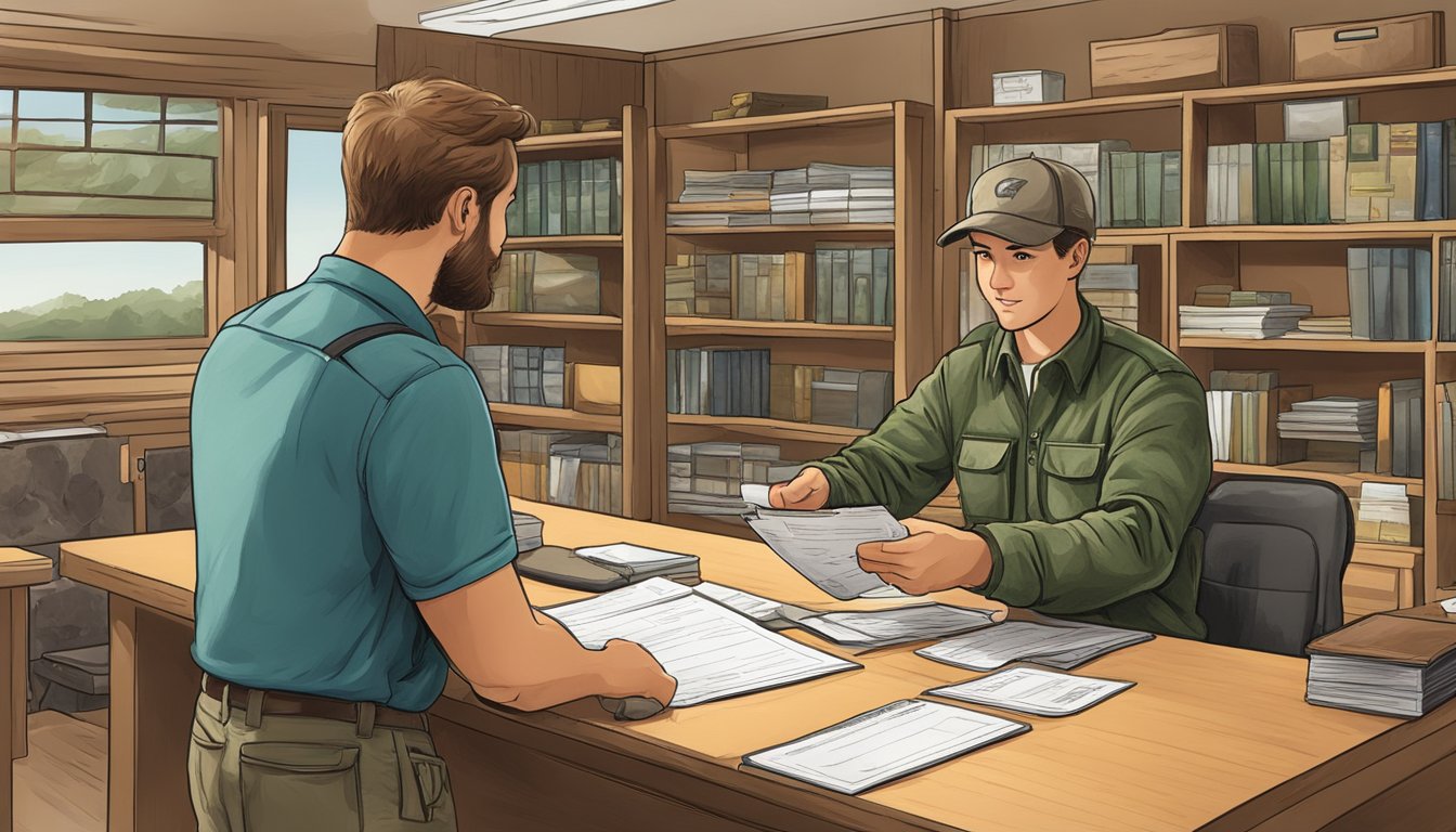 A young hunter purchasing a license at a wildlife agency office