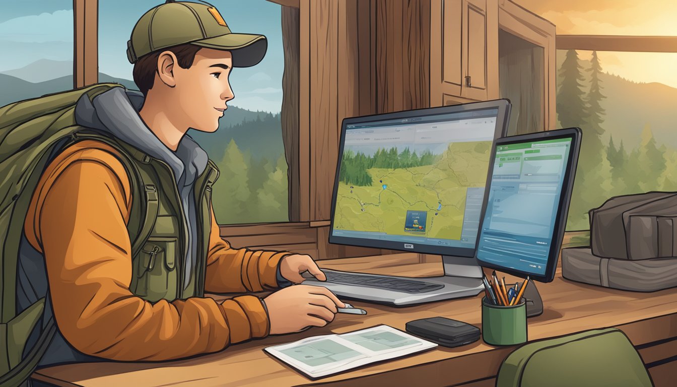 A young person purchasing a youth hunting license online using a computer or mobile device